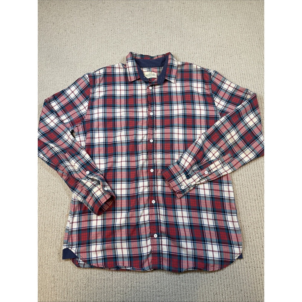 Marine Layer Men's Large Plaid Flannel Long Sleeve Button Front Shirt Soft